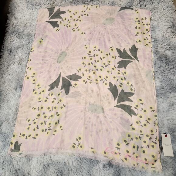 Ted Baker London Scarf Rubbyy Floral Pastel Pink Butter Yellow Spring Boho Fairy - Picture 1 of 8